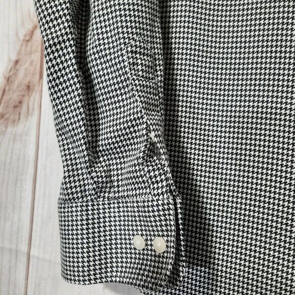 Ladies XL Chaps Houndstooth Button Down Shirt Long Sleeve Collared - Picture 4 of 8
